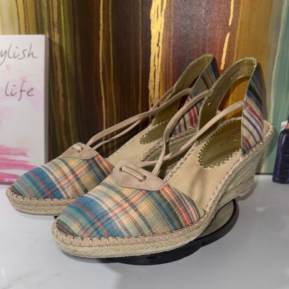 Liz Claiborne Brynn Multicolor Plaid Espadrille Wedges - Size 10M